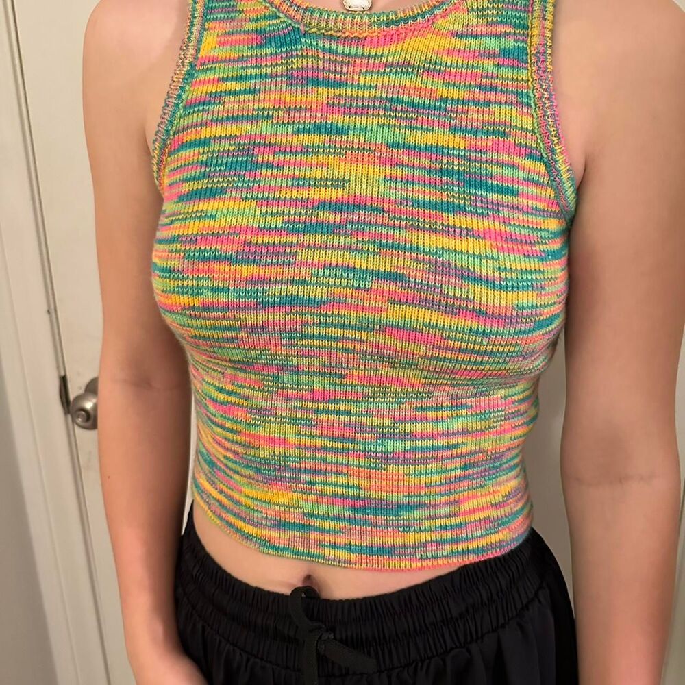 Unbranded Women's Green and Pink Crop-top